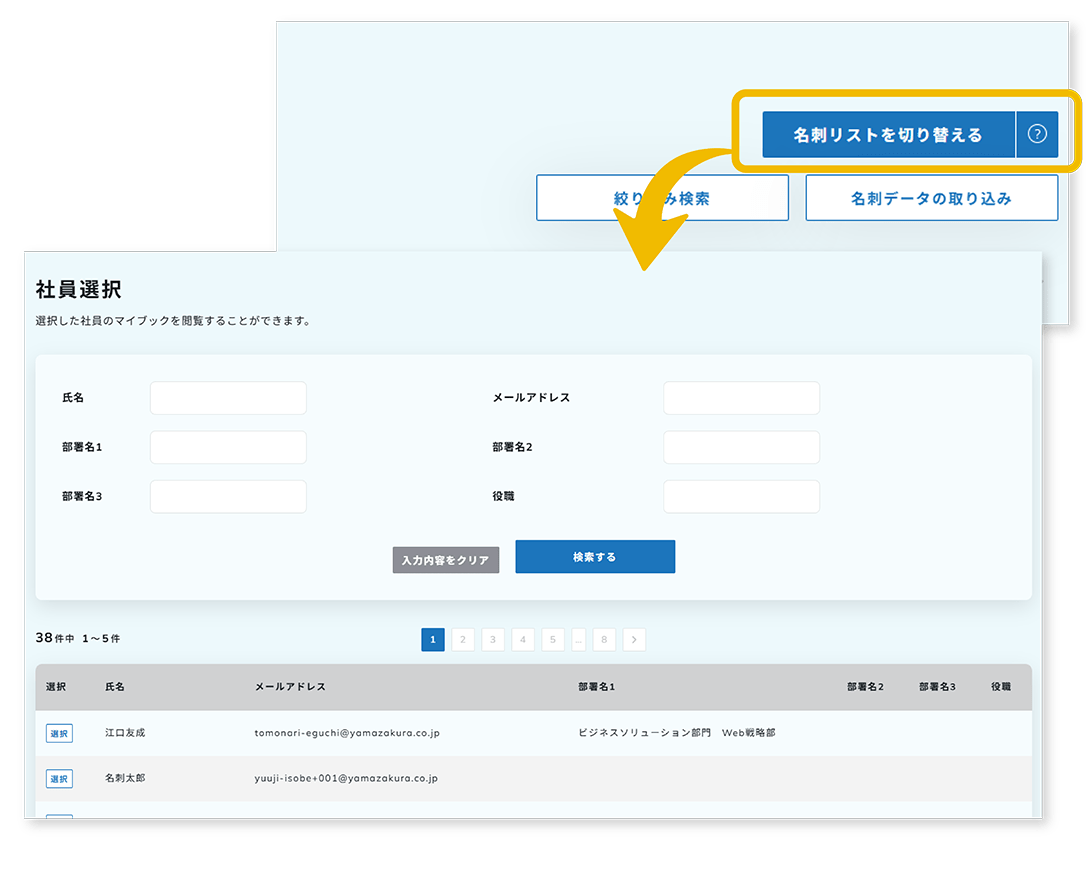 社員の人脈を見える化、権限設定で横断チェック